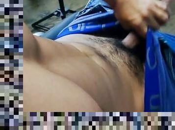 Asian gets horny as he plays with his bulge and then masturbates intensely in his underwear until he