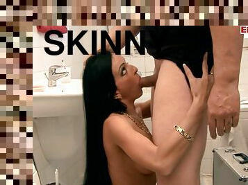 Mechanic Fucks Skinny Black Hair German Milf In Bathroom