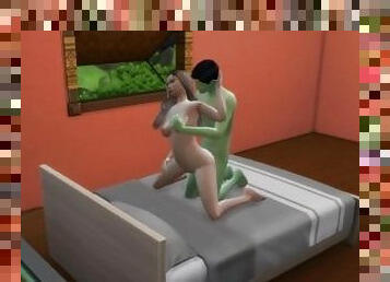 The girl made a blowjob to an alien guest and then fucked his green member Sims4