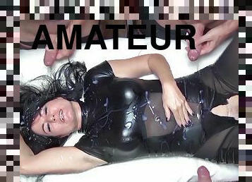 amateur, ejaculation-sur-le-corps, milf, allemand, gangbang, sur-le-visage, sperme, brunette