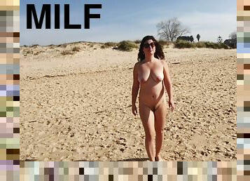 gros-nichons, poilue, en-plein-air, public, amateur, milf, cam, plage, voyeur, esclave