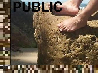 nudists, publisks, pludmale, pēdas, fetišs