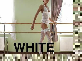 White lingerie on the gorgeous teen ballerina