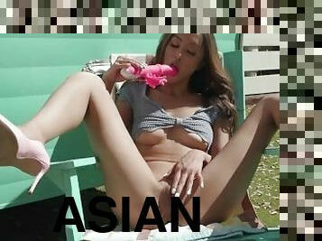 Big Tits Asian Babe Alexia Anders Strips And Masturbates Outside By Fingering Her Pussy