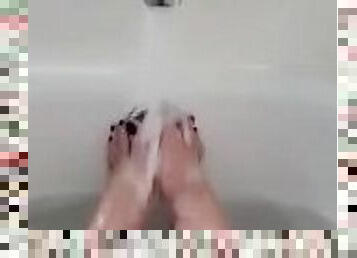 banhos, amador, casal, pés, sozinho, dedos-do-pé