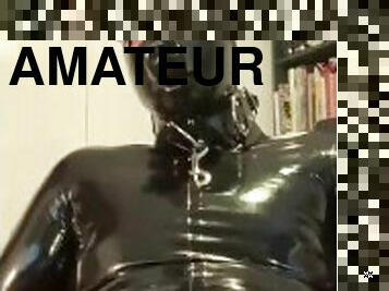 Full rubber pig jerks and cums