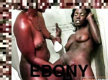 Shower Head Makes Ebony Lesbians Cum While Fingering