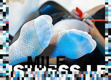 Sexy Mistress Soles And Toes in white fishnets Closeups