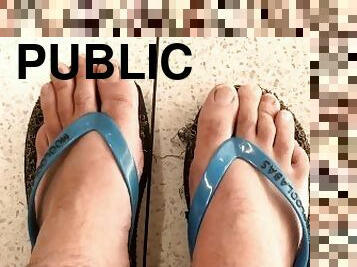 Fish and chip shop in my flip flops want to show off my feet tops - Public feet