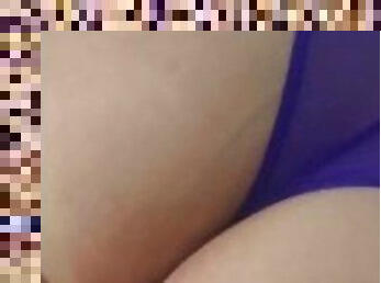 Jiggling Big White Booty in Purple Thong PAWG