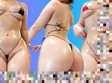 Try on haul leather micro bikinis latina with a big ass oiled