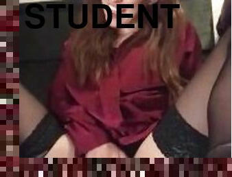 Horny student toying herself on webcam while showing her feet