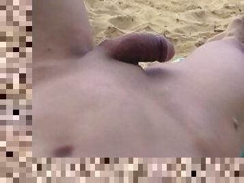 nudiste, public, amateur, plage, horny, solo, bite