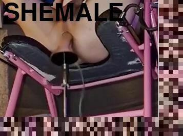Transvestite sissy Lana gets fucked on a homemade gynecological chair