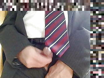 Jacking off inmy grey pinstripe suit