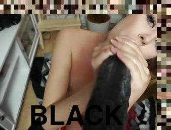 Girl get messy with big black dildo