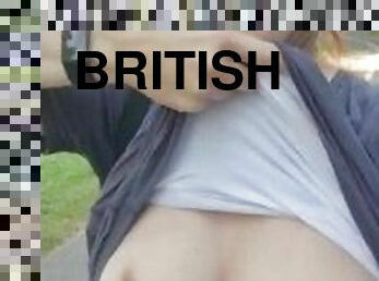 British mum flashing outside in public and licking her own tits