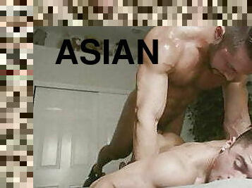 asiático, pai, interracial, gay, punheta, gangue, casal, sexo-em-grupo, paizinho