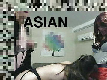 asiatisk, shemale, avsugning, milf, par, trekant, kåt