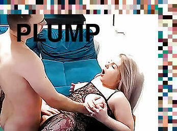 Real Plump Curvy Shape Blonde Teen in Fishnet Wants Sex