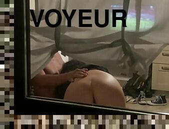 cul, amateur, cam, couple, espion, voyeur, attrapée, brunette, caché