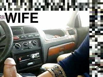 esposa, coche, besando