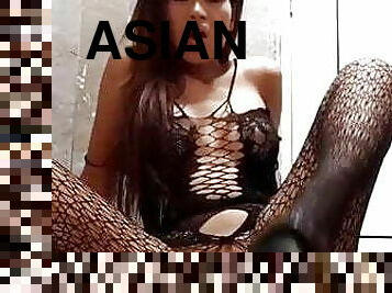 asiatique, masturbation, collants, thaï