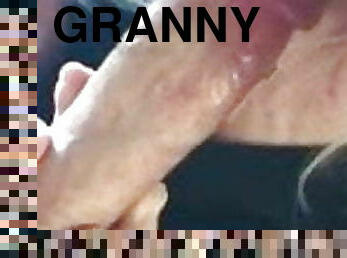 Granny loves to deepthroat a big shaft and sits on it
