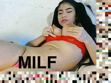 gros-nichons, mamelons, milf, maman, massage, naturel, mère, lait, en-lactation