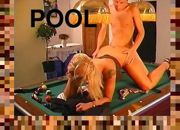 Sexy blonde fucks on pool table