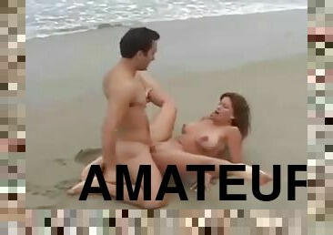 Nude Beach - Voluptuous Brunette Fuck on the Shore