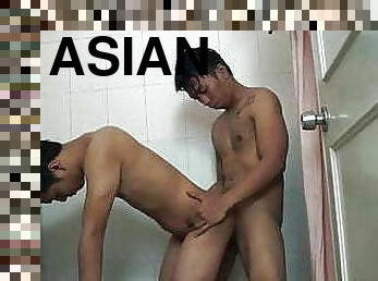 asiatisk, bad, amatör, gay, dusch, twink
