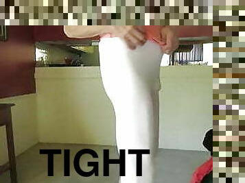 Crossdressing slut in tight white spandex