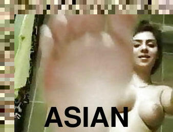 asiatisk, bad, fitta-pussy, mogen, milf, fingerknull, tight, dusch