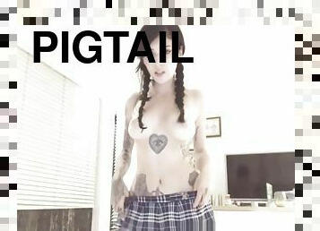 Tatooed cute pigtail has a nasty ass and beautiful tits