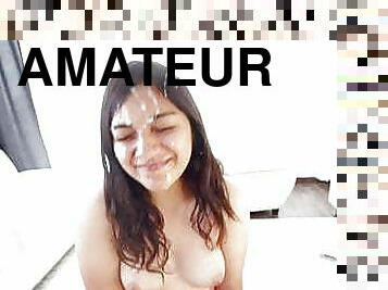 amateur, ejaculation-sur-le-corps, latina, sur-le-visage, ejaculation, brunette