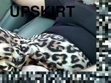 Fingered stranger upskirt wearing crotchless panties in the parking lot! Almost got caught!