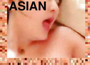 asiatique, orgasme, chatte-pussy, point-de-vue, pute, serrée, brunette