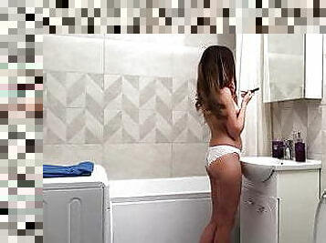 traseiros, banhos, masturbação, orgasmo, cona-pussy, babes, adolescente, dedos, perfeito, chuveiro