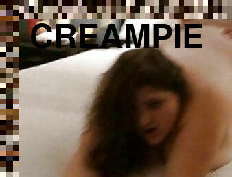 otrogen, fitta-pussy, creampie, bbw, amerikansk, gift, brunett