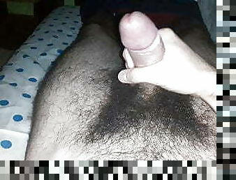 Extremely hairy young guy masturbates before sleep