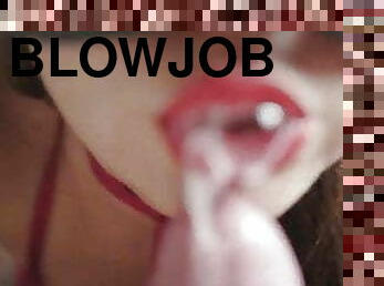 the most gentle blowjob close-up, mouthful of sperm