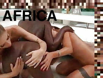 Raunchy interracial African lesbians playing dirty