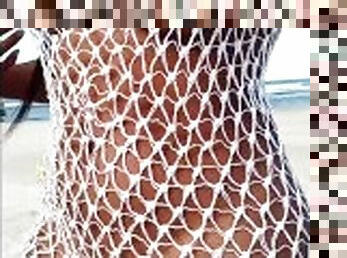 FISHNET DRESS NO UNDERWEAR FLASHING