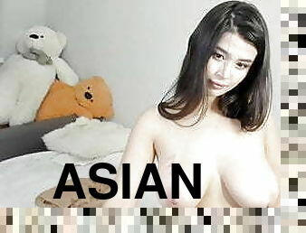 asiatisk, store-patter, onani, orgasme, sprøjte, legetøj, ung-18, naturlig, dildo