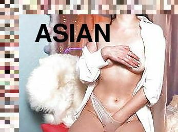 asiático, culo, tetas-grandes, enorme, masturbación, regordeta, pajeándose, natural, webcam