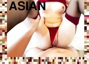 asien, groß-titten, creampie, nette, titten, chinesin