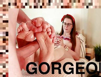 Fucked The Legs Of A Gorgeous Nerd While She Was On Social Media On Her Phone (footjob) - Elena Ross