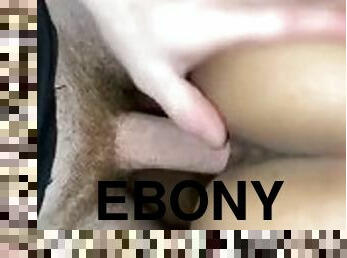 Tatted ebony riding white dick