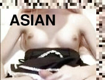 asiatisk, stuepike, onani, cumshot, leke, ladyboy, cum, blond